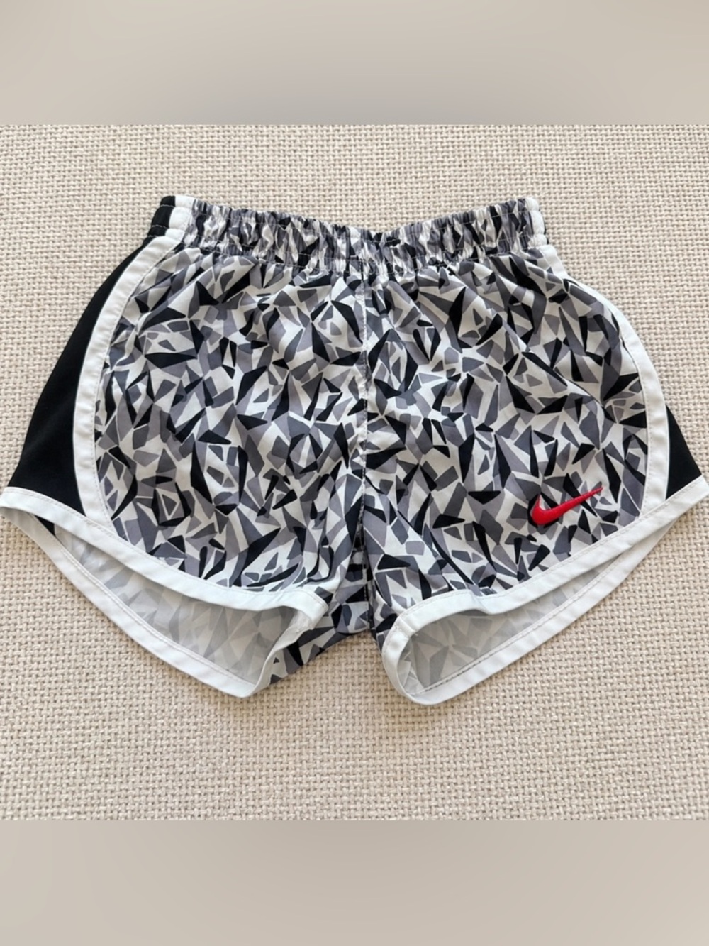 Nike Toddler’s (Girls) Black and Gray Geometric Athletic Shorts with Red Swoosh